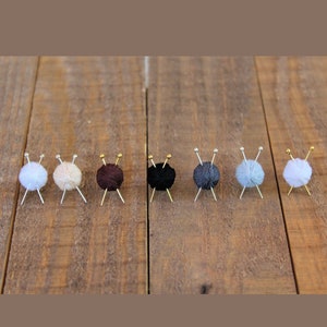 Knit Yarn Ball Earrings, Nuetral Colors Yarn Ball, Miniature Knitting Needles, Knitter Gift, Black, White, Valentine Gift For Knitter