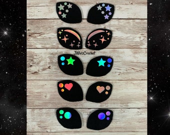 5 Sets Felt Alien Eyes, Holographic Felt Eyes, Large 2 inch Eyes, 50mm Alien Eyes, Heart Eyes, Circle Eyes, Star Eyes, Kawaii Felt Eyes