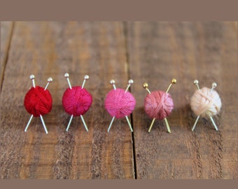 Knit Yarn Ball Earrings, Shades of Pink Yarn Ball Earrings, Red Yarn Ball Earrings, Miniature Knitting Needles, Valentine For Knitter