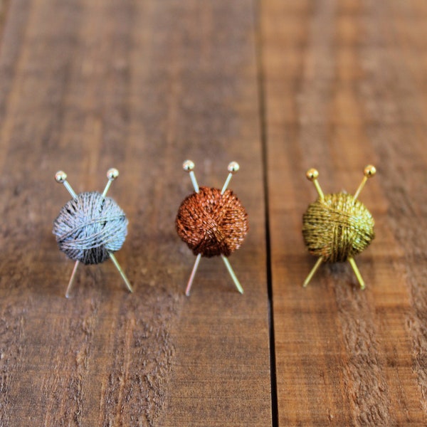 Knitting Needle Yarn Ball Earrings, Gold Yarn Stud, Silver Yarn Stud, Copper Yarn,, Miniature Knitting Needles, Rose Gold Knitting Needles