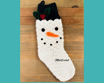 Crochet Snowman Christmas Stocking, Frosty The Snowman Stocking, Custom Christmas Stocking, Personalized Christmas Stocking, Snowman Gift