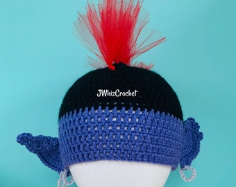 Crochet Queen Barb Troll Hat, Trolls World Tour Wig Hat, Size Newborn, 3 Month, 6 Month, 1 year, 2T, 3T, 4T, 5T, Adult, Teen, Child, Costume