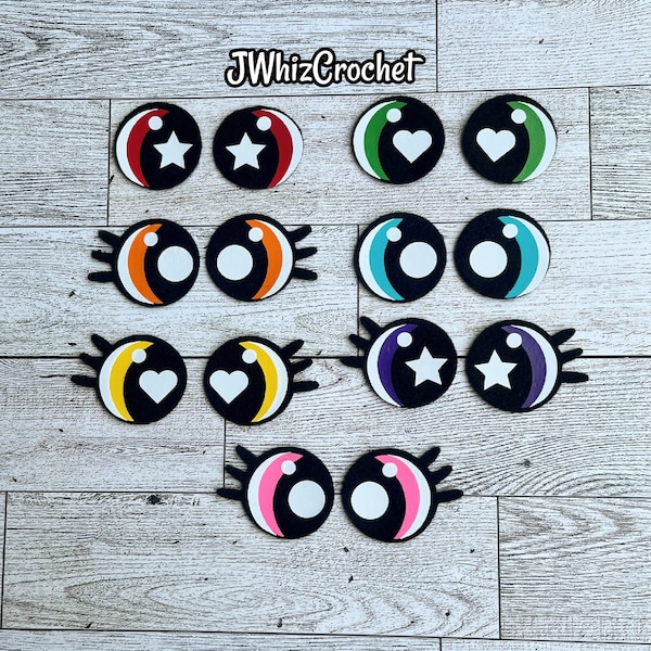 5 Sets Rainbow Felt Eyes, Kawaii Felt Eyes, 3/4 Inch Eyes, 1 Inch Eyes, 1.5 inch Eyes, 38mm Eyes, Red, Orange, Yellow, Green, Blue, Purple