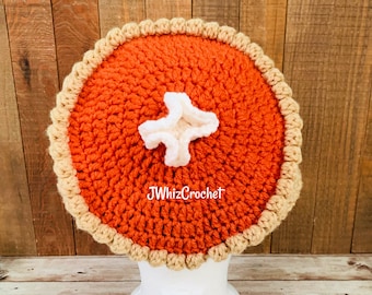 Crochet Pumpkin Pie Hat, Crochet Pie Hat, Thanksgiving Hat, Food Tam, Crochet Beret, Kimmy Gibbler Hat, Full House, Pumpkin Spice Lover