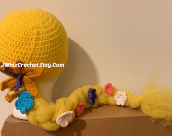 Rapunzel Hair Wig Hat, Crochet Tangled Rapunzel Wig Hat, Rapunzel Halloween Costume, Princess Hat, Princess Costume, Dress Up, Free Shipping