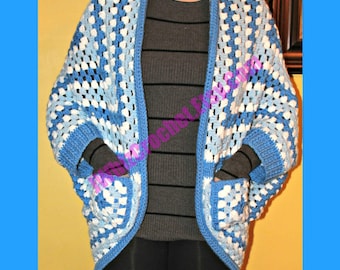 Crochet Granny Square Cocoon Shrug With Pockets, Granny Square Cardigan, Three Size Small, Medium, and One Size Crochet Pattern, PDF Pattern