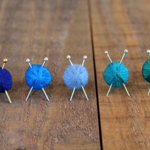 Knit Yarn Ball Earrings, Shades of Blue Yarn Ball Earrings, Miniature Knitting Needles, Knitter Gift Jewelry, Teal, Knitter Valentine Gift