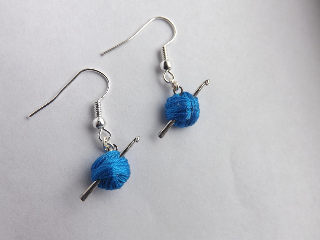 Crochet Hook Earrings, Yarn Ball Earrings, Crocheter Gift, Mini Crochet