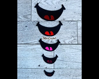 5 Piece Felt Mouth, Felt Smile With Tongue, Felt Tongue Mouth, 1 Inch Mouth, 1.5 Inch Mouth, 2 Inch Mouth, 2.5 Inch Mouth, 3 Inch Mouth