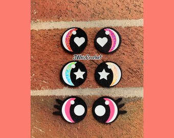 Pink and Holographic Felt Eyes, Kawaii Felt Eyes, 3/4 Inch Eyes, 1 Inch Eyes, 1.5 inch Eyes, 38mm Eyes, Pink, Pink Holographic, Holographic