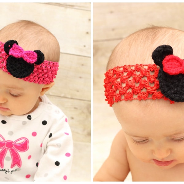 Crochet Minnie Mouse Headband, Minnie Mouse Birthday, Red Minnie, Pink Minnie, Newborn, 3 Month, 6 Month, 12 Month, One Year, Free Shipping