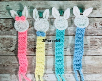 Bunny Paci Clip, Crochet Pacifier Clip, Easter Paci Clip, Paci Lanyard, Binky Clip, Baby Shower Gift, Easter Basket Stuffer, Valentines Gift