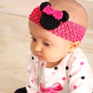 Crochet Minnie Mouse Headband, Minnie Mouse Birthday, Red Minnie, Pink Minnie, Newborn, 3 Month, 6 Month, 12 Month, One Year, Free Shipping image 3