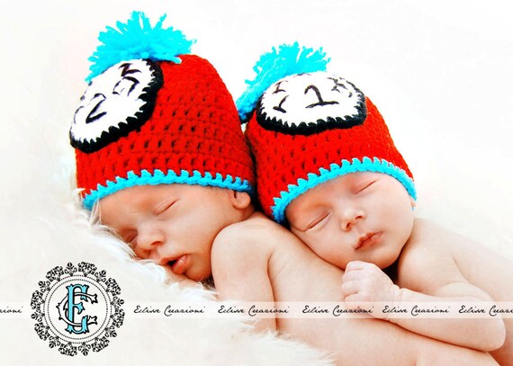 Crochet Dr Seuss Thing 1 and Thing 2 Hat Set Cat in the Hat Twin Set Girl Boy Newborn 3 Month 6 Month Photography Prop Baby Infant Etsy