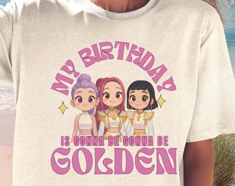 Golden Birthday Tee, Kpop Fan Apparel, Chibli Anime Shirt, Virtual Idol Top