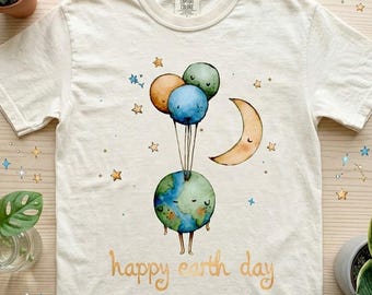 Happy Earth Day Shirt, Eco Friendly Tee, Planet Lover Top Whimsical Watercolor Graphic Outfit