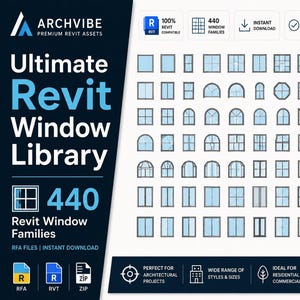 Revit Window Family Pack | 425 Parametriska fönster | RFA-filer | Digital nedladdning
