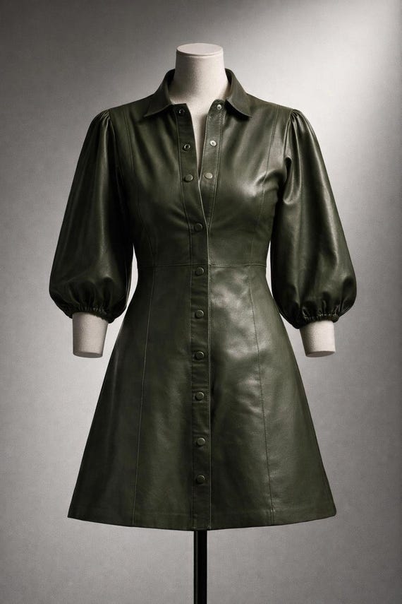 olive green leather dress Eliana Olive Vegan Leather Dress