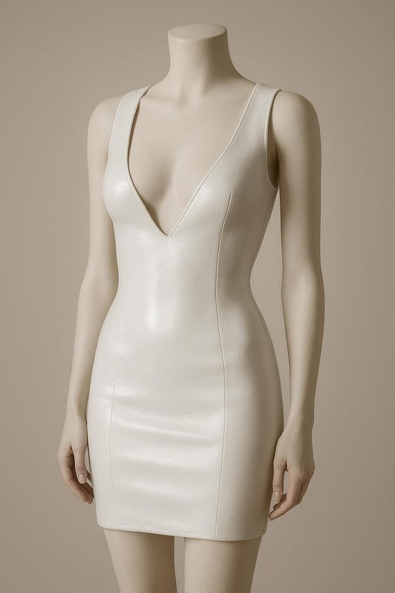Handcrafted Deep V-neck White Sheep Leather Mini Dress | Sleek Bodycon  Party Dress - Etsy