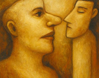 Modern Abstract Portrait Art Print, Emotional Figurative Wall Art, Warm Neutral Contemporary Digital Download