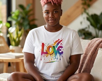Rainbow Paint Splash LOVE T-Shirt | Pride, Colorful Drip Typography