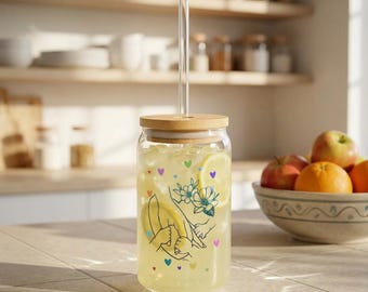 Hands Holding Rose Sipper Glass | 16oz