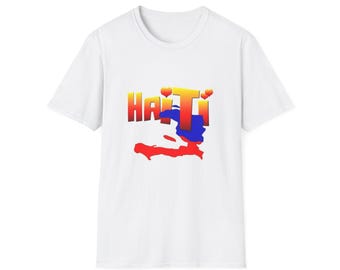 Haiti Map Heart Graphic T-Shirt | Red Blue Yellow Island Outline