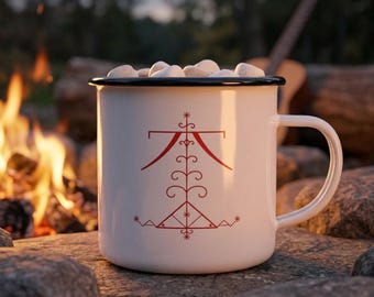 Red Nordic Sigil Enamel Camp Cup | Minimal Viking Symbol