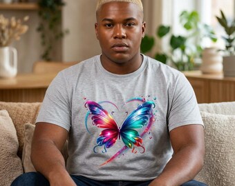 Colorful Watercolor Butterfly T-Shirt | Rainbow Butterfly Heart Design