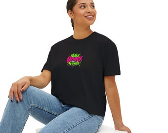 Make Money Move Tee | Cropped Boxy Shirt, Neon Pink & Lime Script