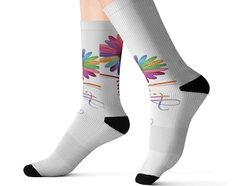 Floral Guitar Illustration Socks | Sublimation Crew Socks