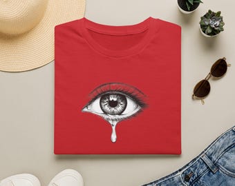 Crying Eye Illustration T-Shirt | Sketch Dripping Tear, Child Reaching