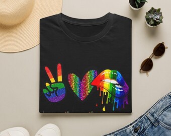 Peace Love Equality T-Shirt | Rainbow Pride Peace Sign Heart Drip Lips