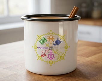 Colorful Veve Sigil Enamel Camp Cup | Haitian Vodou Symbol Mug
