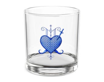 Blue Heart Mandala Rocks Glass 10oz | Whiskey Glass