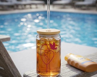 Rose Line Heart with Dove Sipper Glass | 16oz