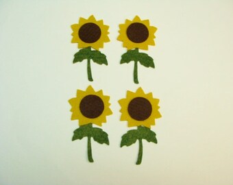 Wool Blend WHITE FELT Poppies With Leaves x4 Handcrafted Embellishments