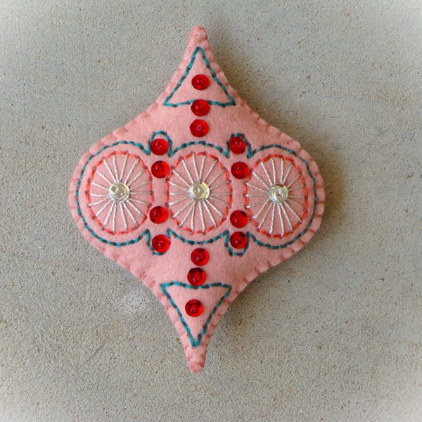 Finished Felt Retro Ornament 4" High by 3.25" Wool Blend Handmade Christmas Ornament