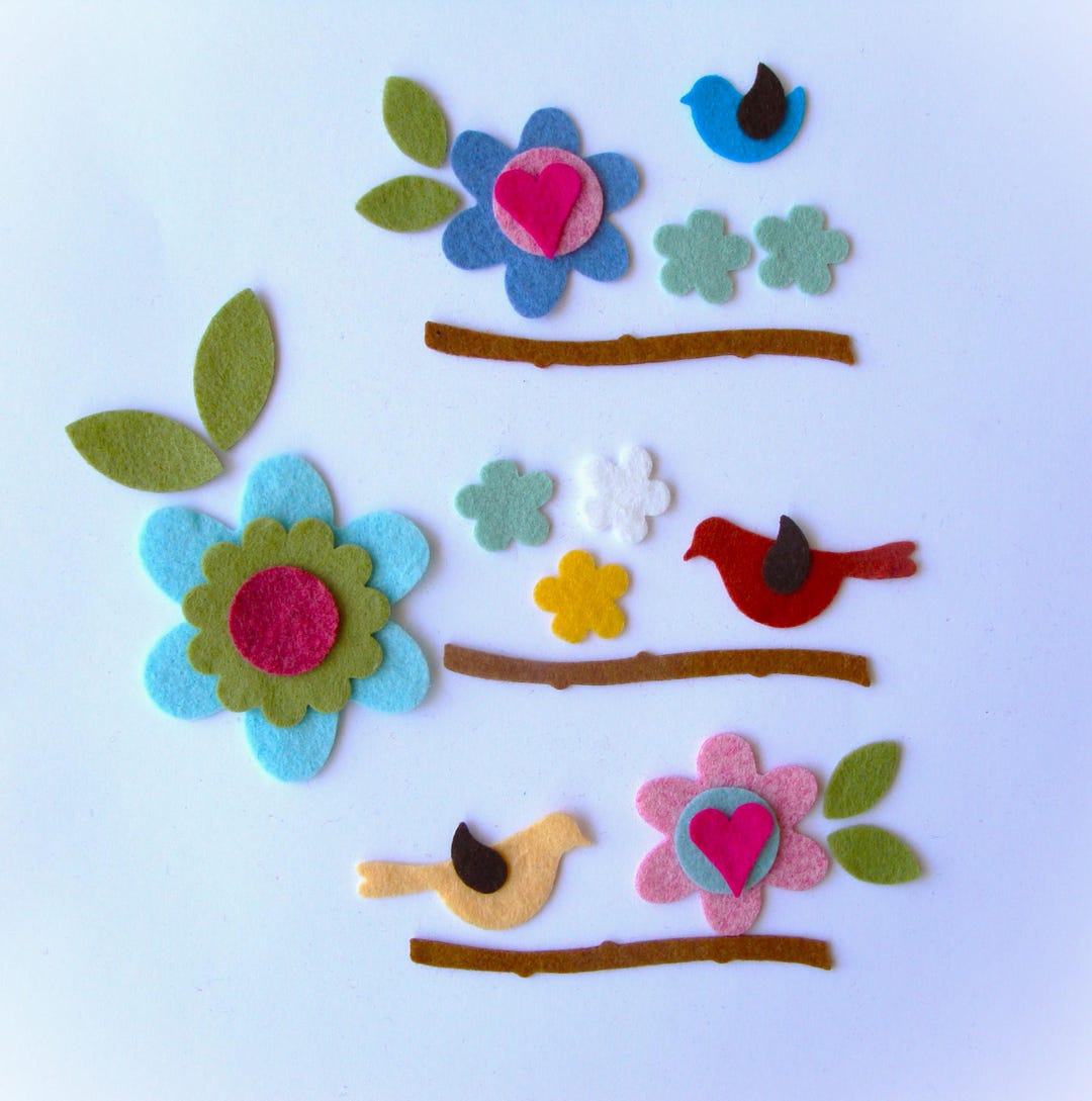 Simple Felt Spring Die Cut Felt Spring Arrangements- 3 Flower/bird Wool Felt Blend ...