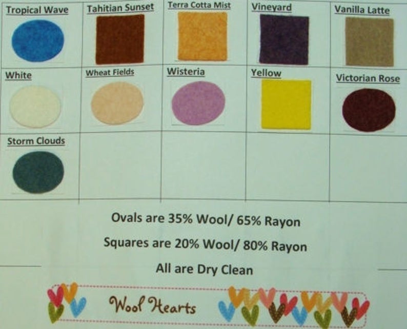 12 x 18 Pick 8 Wool Felt Blend Sheets you choose colors