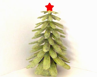 Felt Christmas Tree 13" Tall Handmade Tabletop Tree, Penny Rug Style Wool Blend Felt Tree-Enchanted Forest