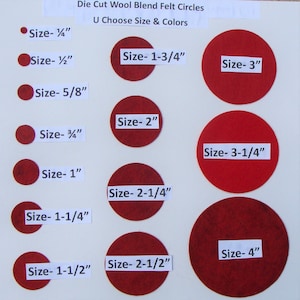 Die Cut Circles Felt Sizes 1/4" to 12" -Wool Blend Felts-U Choose up to 5 colors for applique, needle crafts, sewing, crafting-Board4