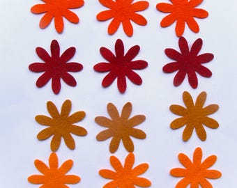 12 Pcs. Die Cut Felt Flowers: 2-1/2"  Wool Blend Applique for Crafts & Embroidery