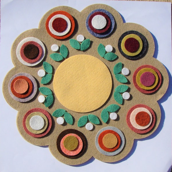 New Sprouts Candle Mat Kit 11-1/2" Round Edge Mats DIY Die Cuts Wool Blend Felt U Make It Precut Felts Fast & Easy Hand Applique Embroidery