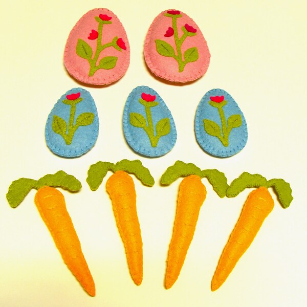 Easter Eggs & Carrot Stuffies Die Cut Wool Blend Felt Precut Felt Pieces, Wool Applique, Needlecraft-#20242