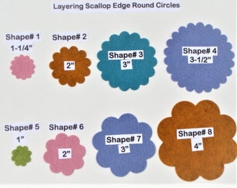 Die Cut Felt Flats- Scallop Edge Round Circles 1" to 4" sizes- U Choose Shape and Colors-Wool Blend Felt Applique, Crafts- board20