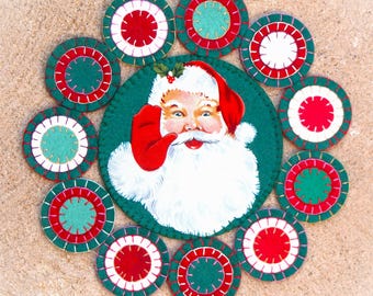 Precut Kit Wool Blend Felt Applique Candle Mat DIY Santa Claus Penny Rug 9"