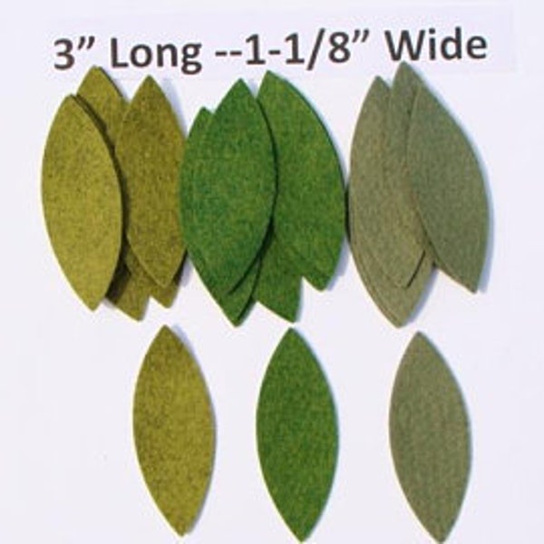 Leaves, Die Cut -3 Inch Long x 1-1/8 Inch Wool Blend Felt Applique/ Wreaths/ Garland/Crafts/ Leaf Packs-U Choose Colors