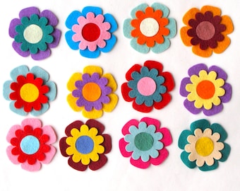 12 Sets Die Cut 3" Layered Wool Blend Felt Flowers Appliques