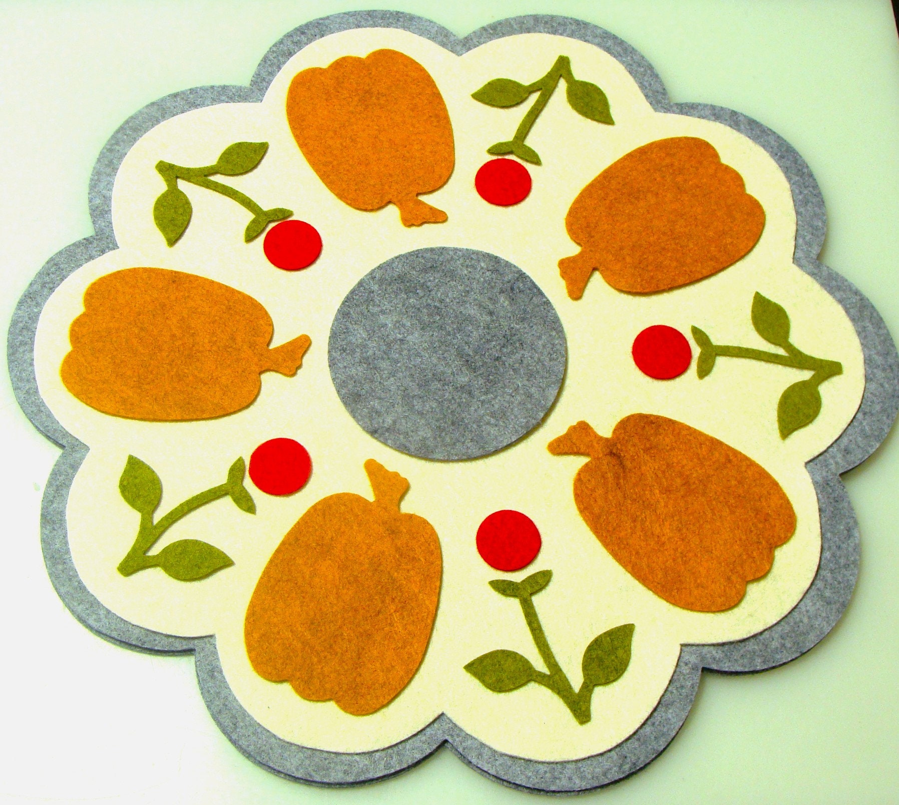 Candle Mat Die Cuts Pumpkin Garden 11.5" Precut Wool Blend Felt Applique Embroidery DIY